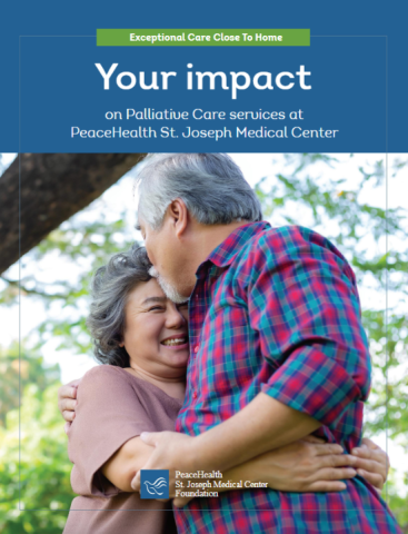 Cover of St. Joseph Palliative Care Impact Report with a photo of a smiling older couple embracing